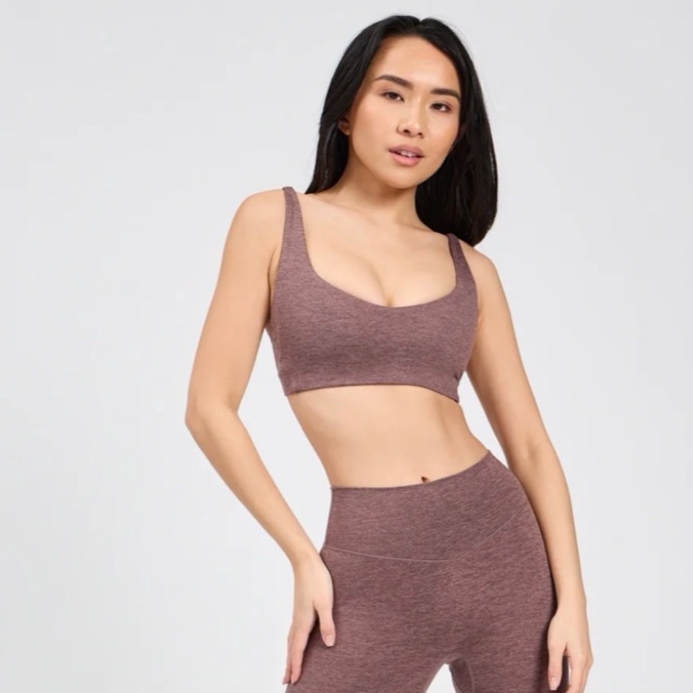 Buffbunny Collection Dream Heathered Sports Bra Mocha Berry L adjustable straps - Picture 3 of 11